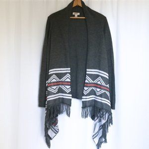Arizona Jean Company | Boho Geo Stripe Knit Fringe High Low Grey Cardigan | XXL